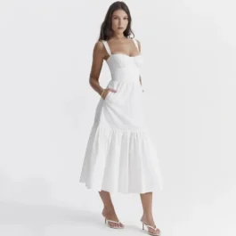 Biała ażurowa sukienka midi