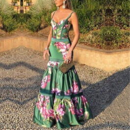Elegancka zielona sukienka w kwiaty