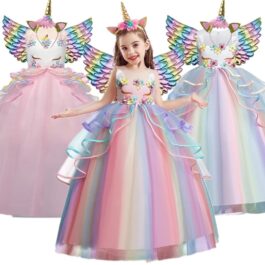 Sukienka Maxi Strój Przebranie Kostium Jednorożec Unicorn Rainbow