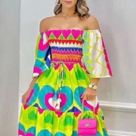 Kolorowa sukienka off shoulder