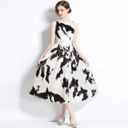 Sukienka bez rękawów biało-czarna